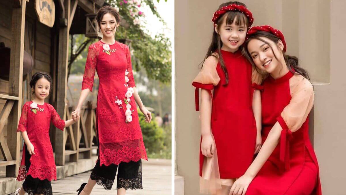 Những mẫu áo dài cách tân mẹ và bé ngày càng đa dạng