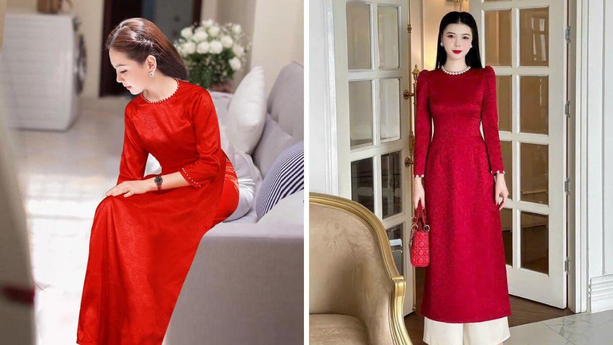 Áo dài gấm đỏ thường được sử dụng trong nhiều dịp khác nhau