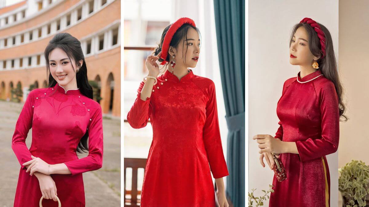Các mẫu áo dài gấm đỏ khác nhau sẽ tạo nên những phong cách riêng biệt