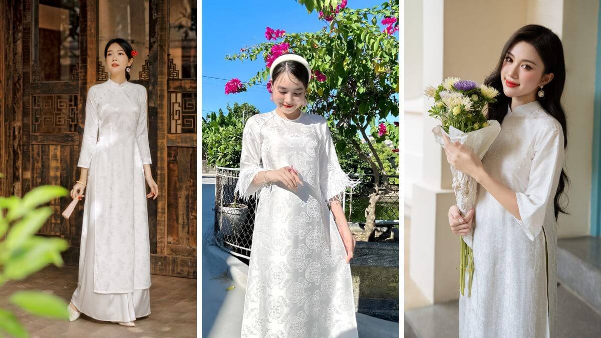 Những mẫu áo dài gấm trắng khác nhau sẽ tạo nên nét độc đáo riêng cho người mặc