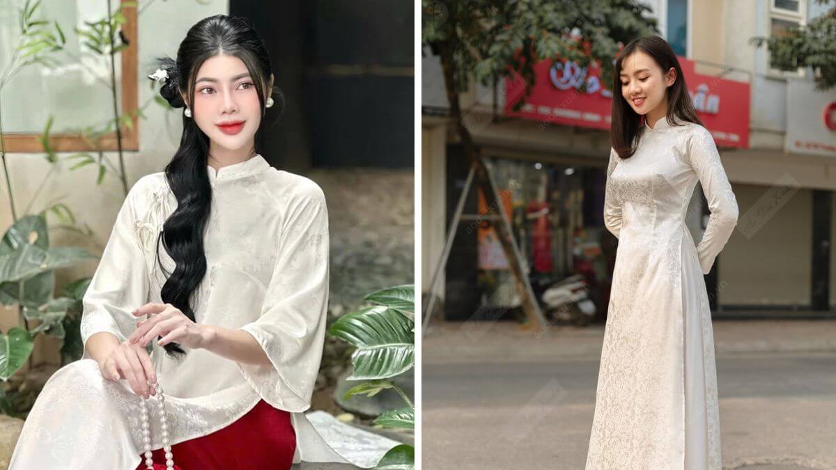 Những mẫu áo dài gấm trắng sẽ mang đến cho người mặc vẻ đẹp thanh nhã