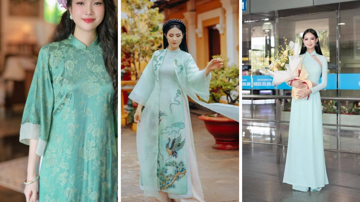 Người mặc nên cân nhắc các yếu tố khác nhau khi chọn mẫu áo dài gấm xanh ngọc