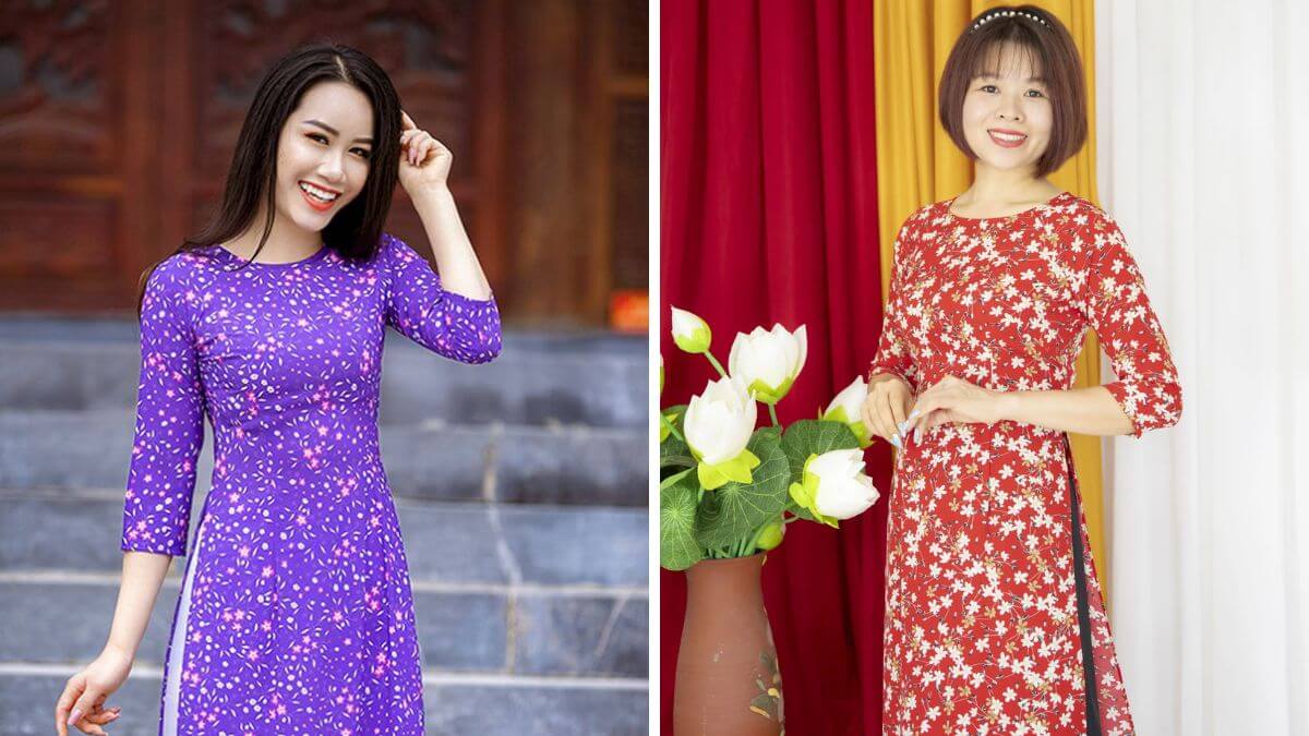 Những mẫu áo dài hoa nhí cổ thuyền được nhiều người yêu thích bởi thiết kế độc đáo
