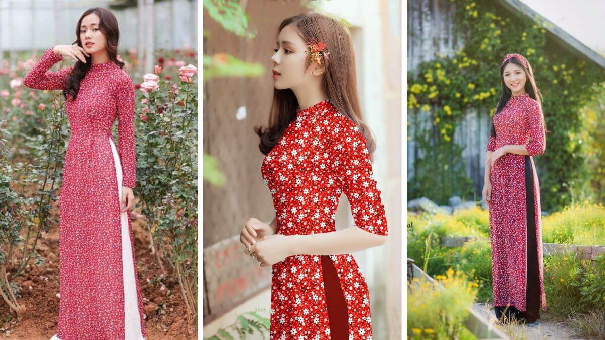 Những mẫu áo dài đỏ hoa nhí ngày càng đa dạng