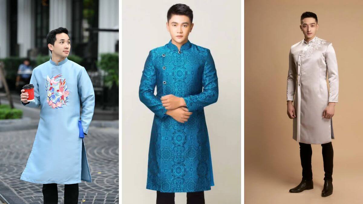 Các kiểu áo dài gấm nam cách tân có thể kết hợp với các loại phụ kiện khác nhau