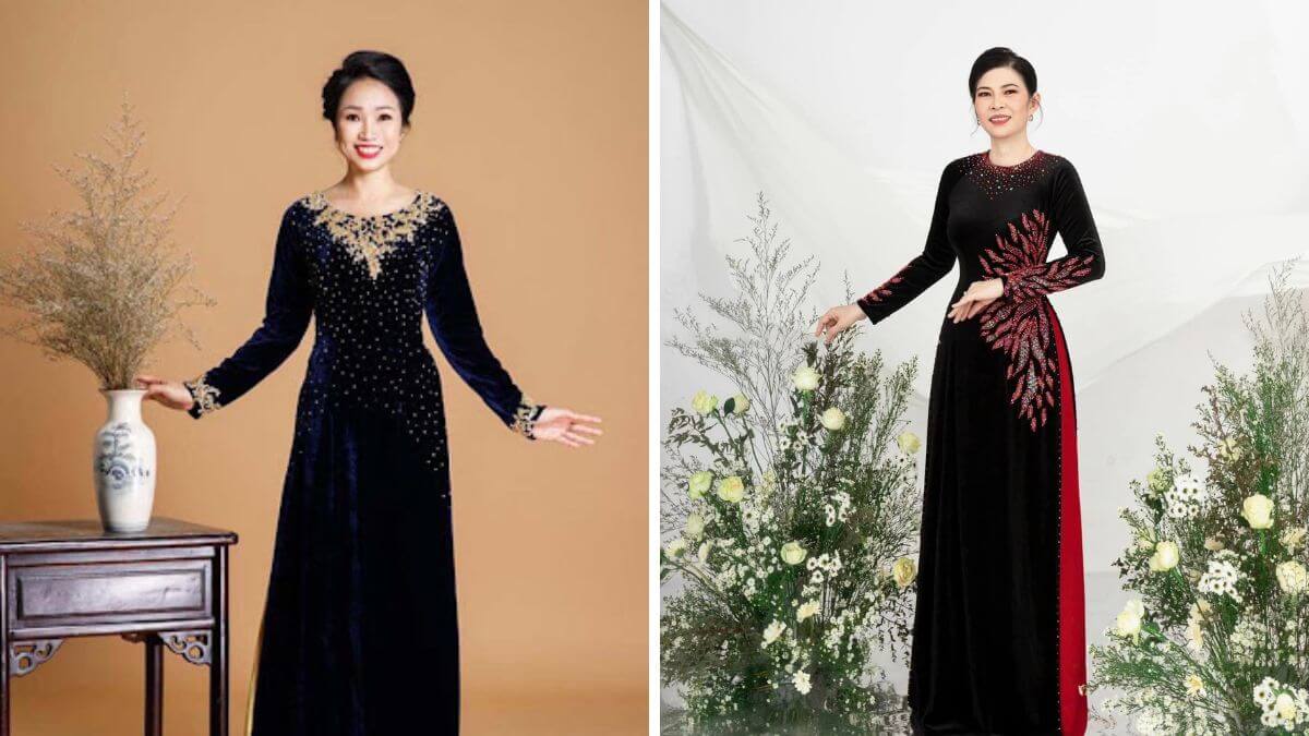 Những mẫu áo dài nhung sẽ mang đến vẻ đẹp quý phái cho bà sui