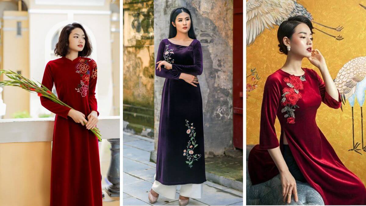 Những mẫu áo dài nhung thêu ngày càng độc đáo