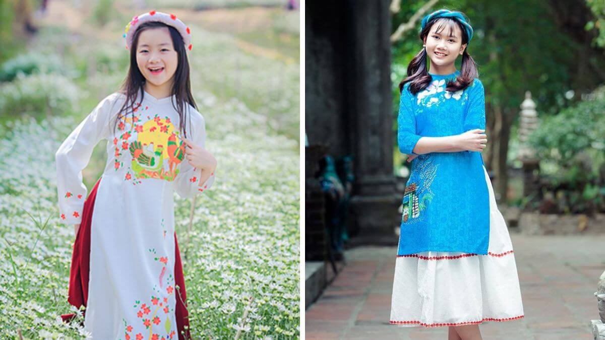 Chọn đúng kiểu áo dài Tết cho bé gái 10 tuổi sẽ góp phần giúp các bé thêm xinh xắn, đáng yêu