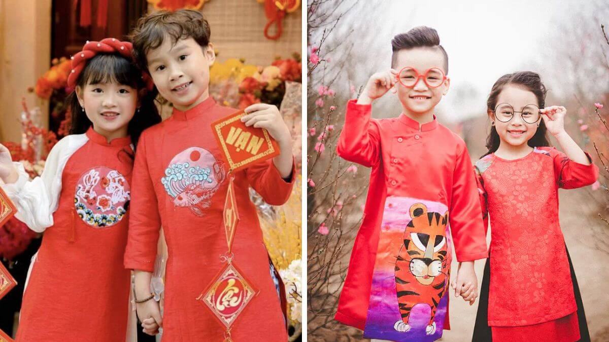 Bộ áo dài Tết trẻ em phù hợp sẽ giúp tôn lên nét đẹp của các bé