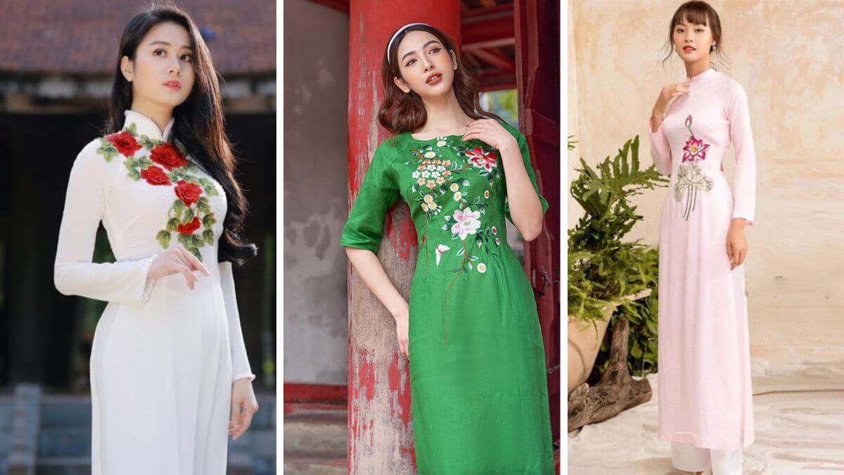 Các mẫu áo dài thêu hoa sẽ mang đến nét đẹp mềm mại cho người mặc