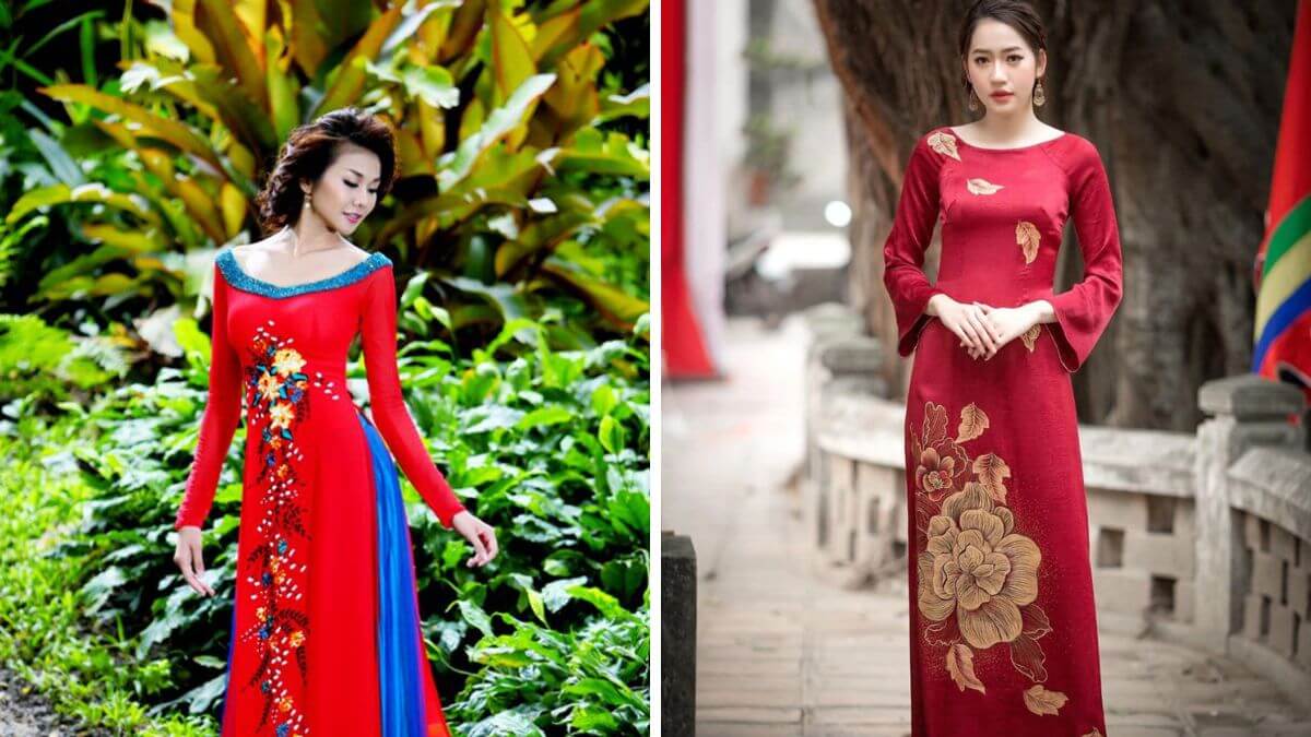 Các kiểu áo dài cổ thuyền ngang mang đến cho người mặc nét đẹp trẻ trung, hiện đại