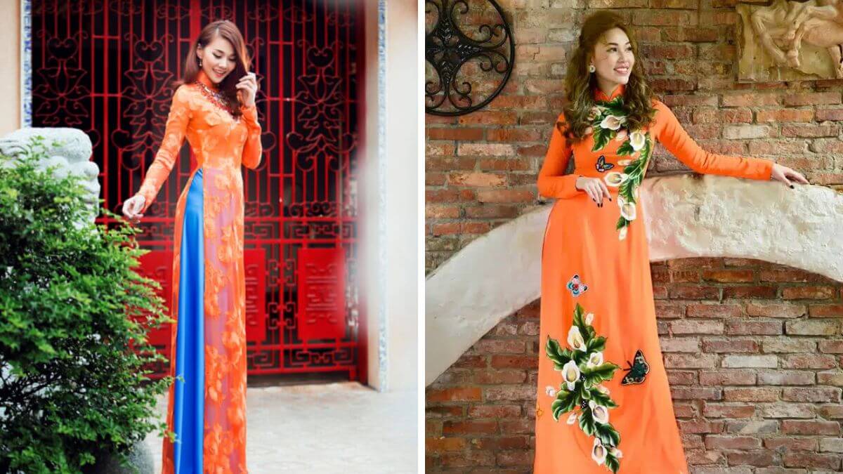 Áo dài màu cam có thể được kết hợp với các phụ kiện khác nhau