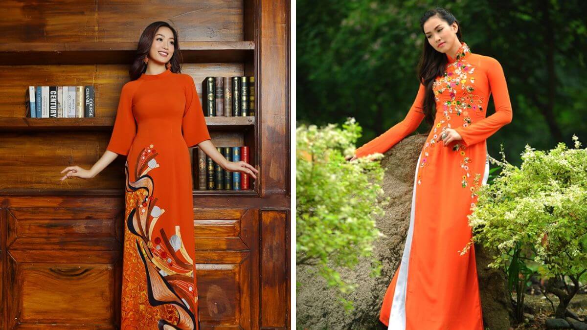 Các kiểu áo dài màu cam sẽ tạo nên vẻ ngoài rực rỡ cho người mặc