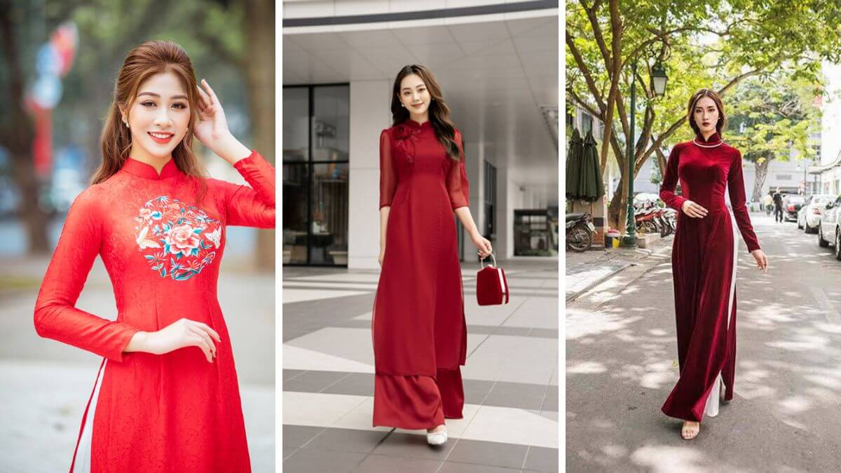 Những mẫu áo dài màu đỏ thường gắn liền với vẻ đẹp rực rỡ, quý phái
