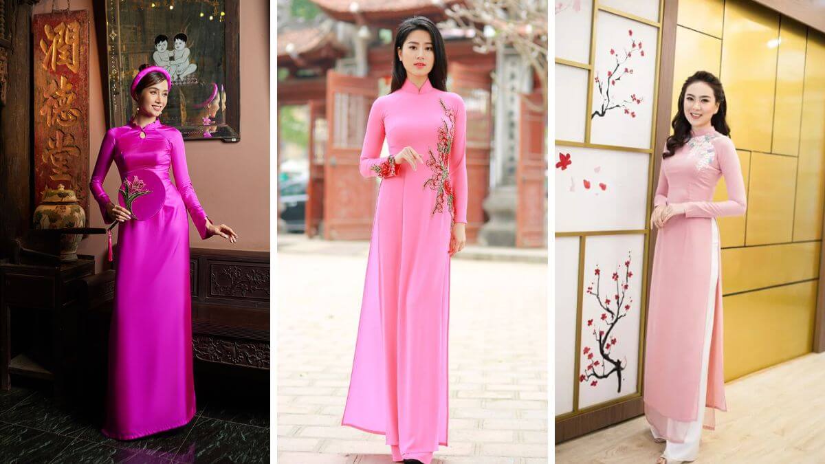 Áo dài màu hồng có thể kết hợp với những màu quần khác nhau