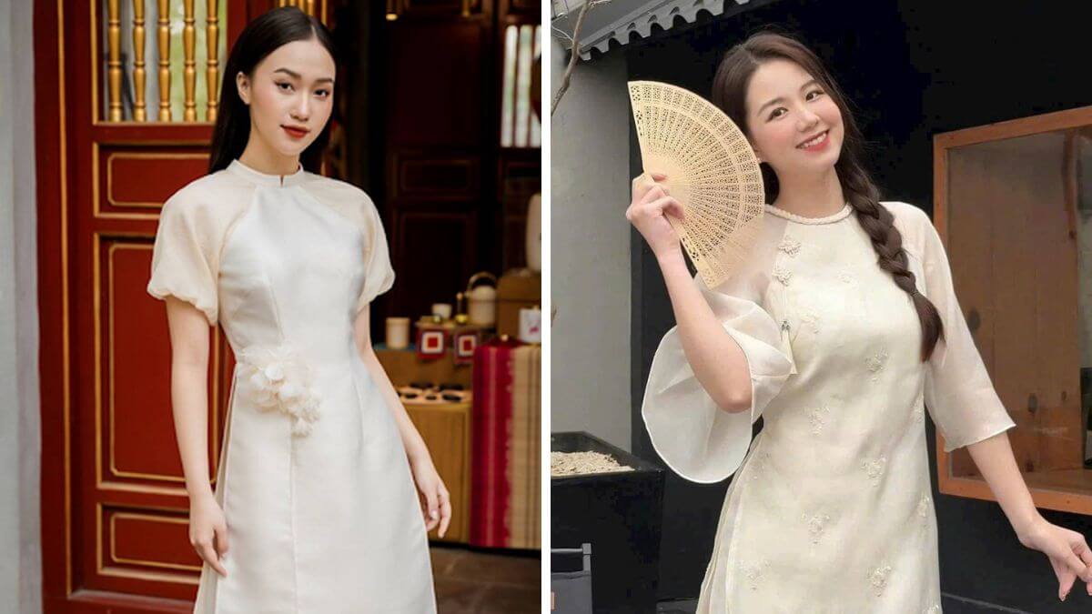 Những kiểu áo dài màu kem thường mang đến nét đẹp nhẹ nhàng cho người mặc