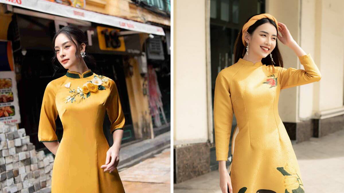 Các phụ kiện khác nhau sẽ tạo nên vẻ đẹp riêng cho áo dài màu vàng