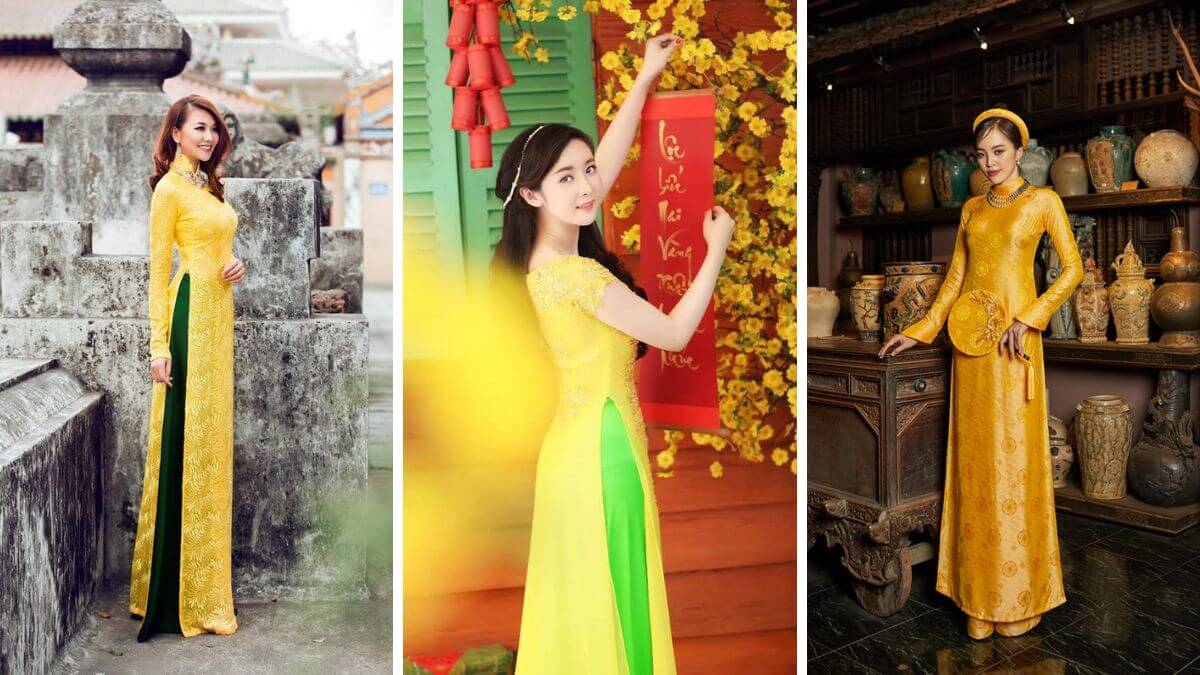 Áo dài màu vàng có thể phối với những màu quần khác nhau để tạo nên vẻ độc đáo