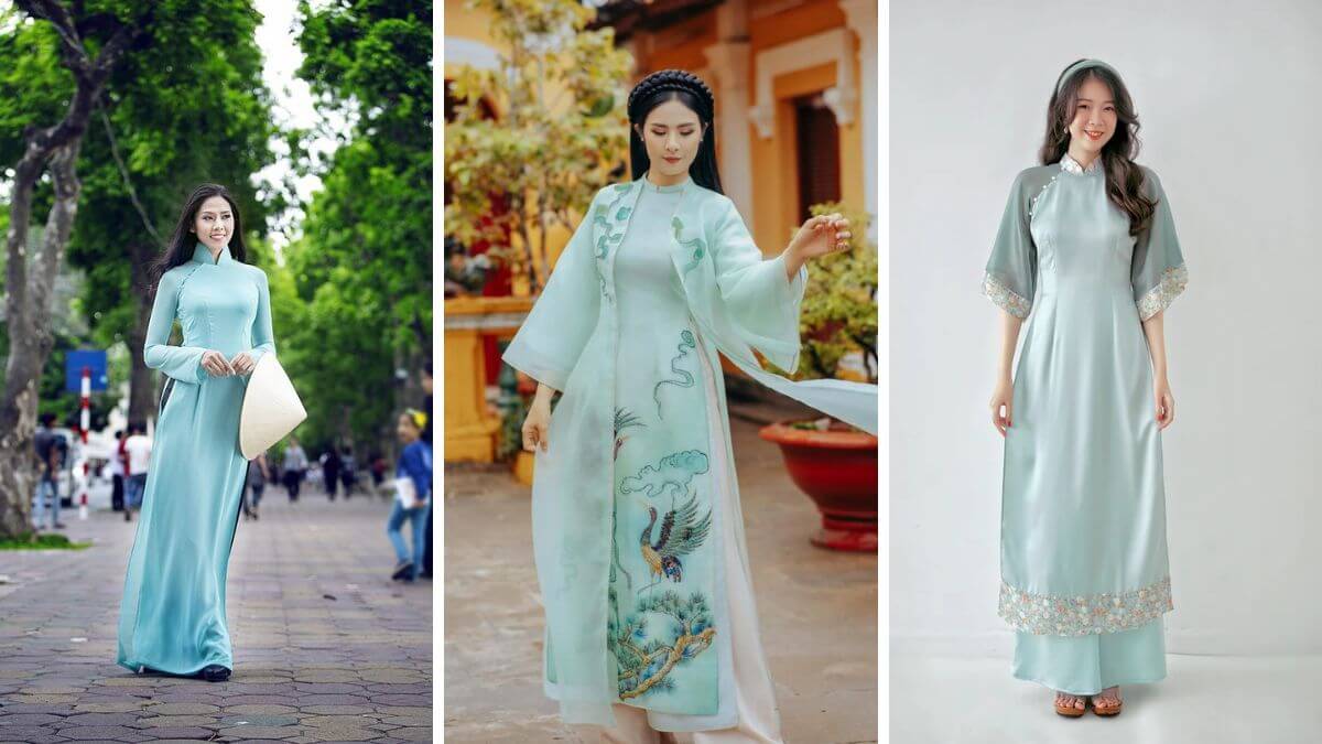 Các kiểu áo dài xanh ngày càng được thiết kế đa dạng