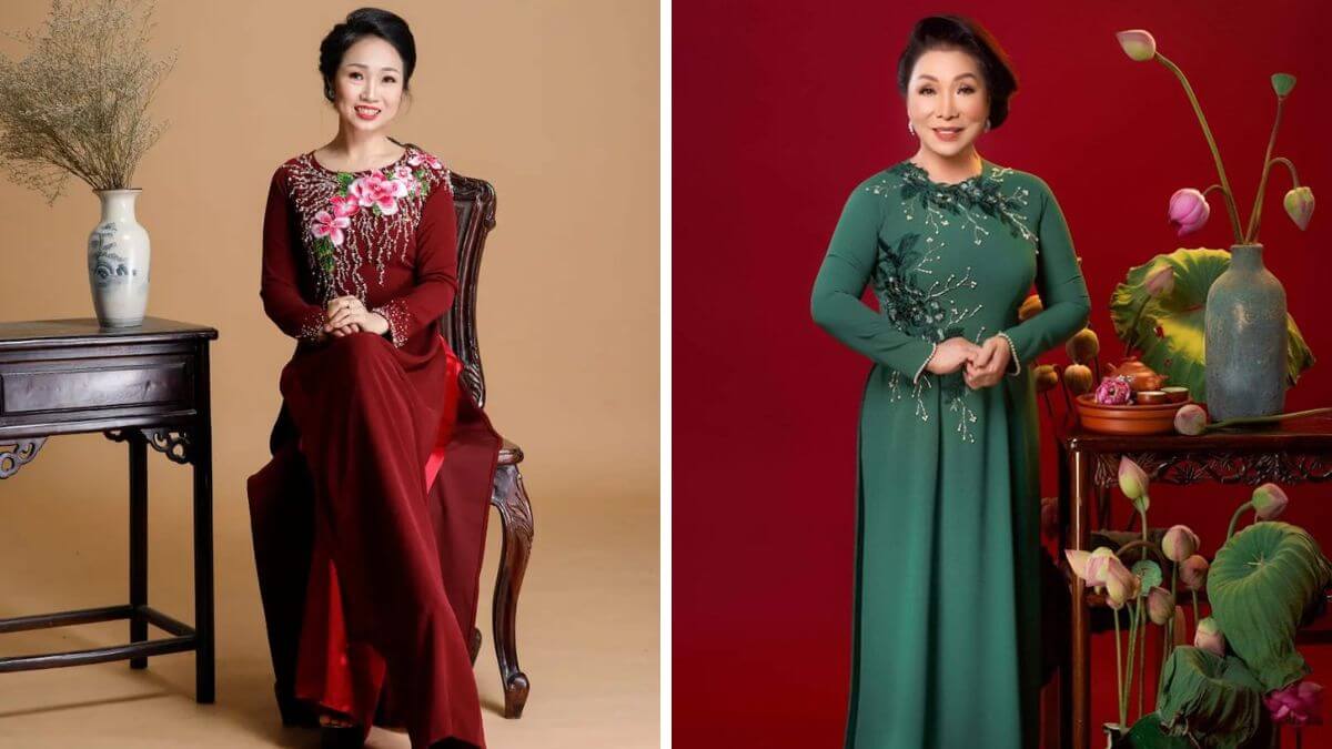 Áo dài người lớn tuổi có thể kết hợp với các phụ kiện để thêm nổi bật