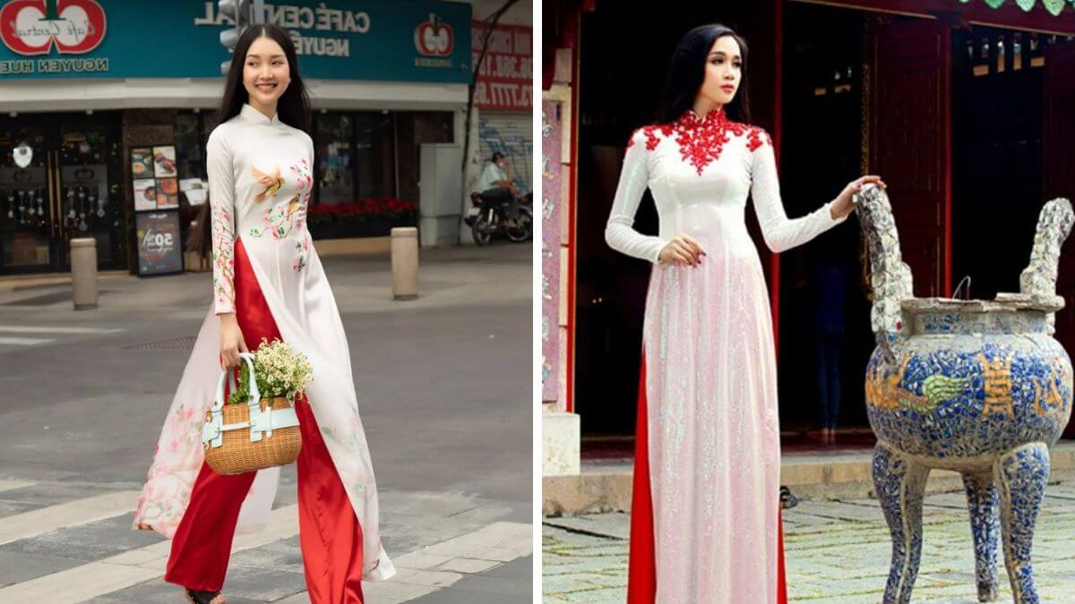 Kiểu áo dài trắng quần đỏ thể hiện trọn vẹn nét đẹp của người mặc