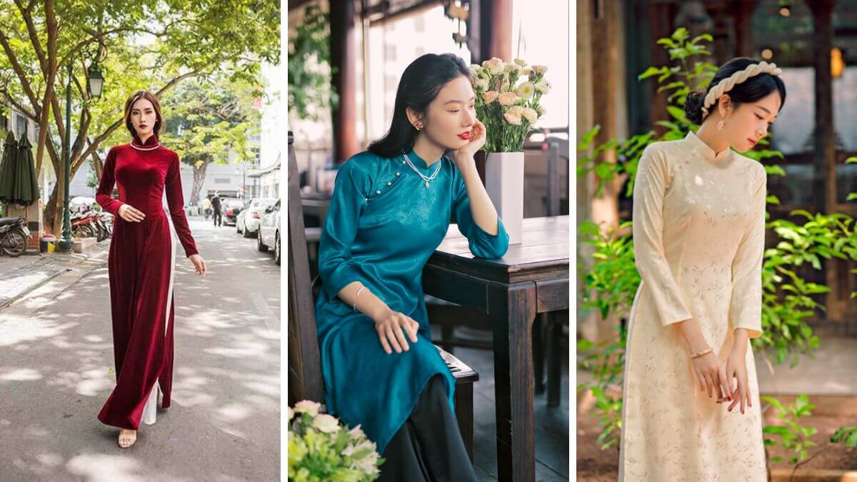 Những ai có làn da ngăm có thể lựa chọn các mẫu áo dài với những gam màu khác nhau