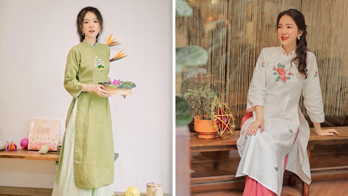 Các mẫu áo dài cách tân vải linen ngày càng đa dạng