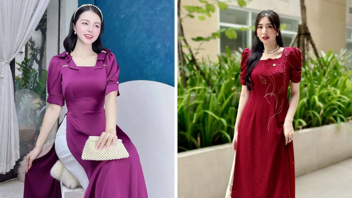 Các kiểu áo dài cổ vuông tay phồng ngày càng được ưa chuộng