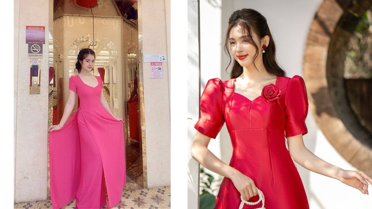 Kiểu áo dài cổ vuông tim sẽ mang đến cho người mặc vẻ ngoài quyến rũ