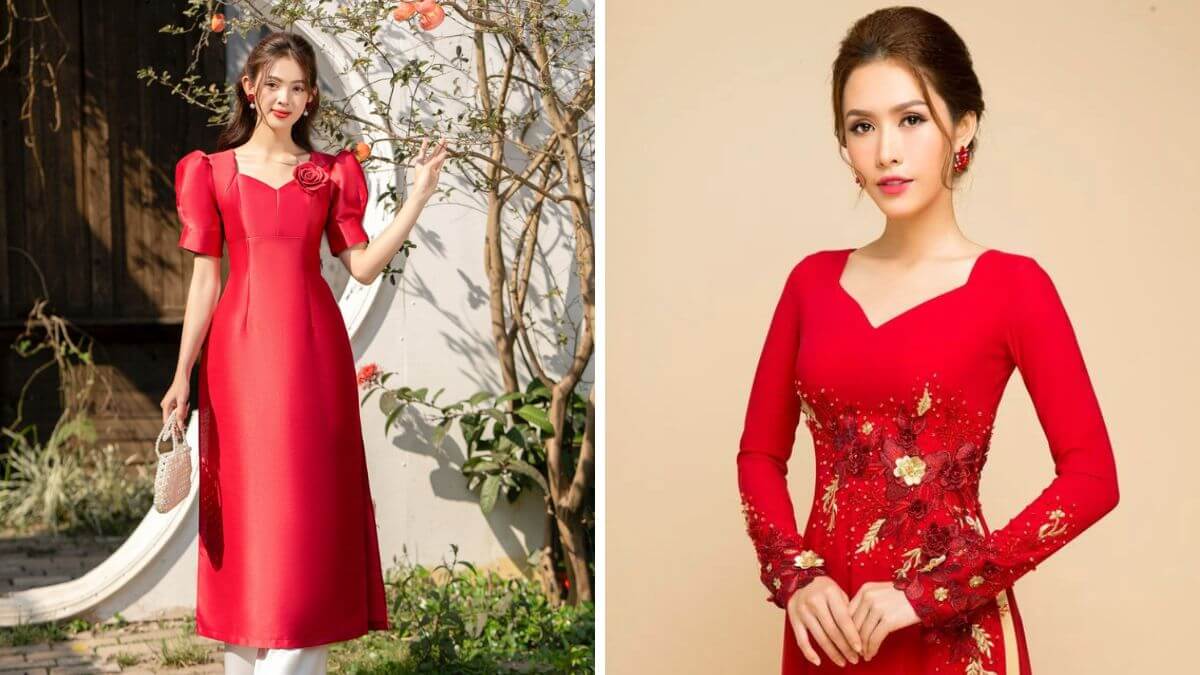 Mẫu áo dài cổ vuông tim ngày càng được ưa chuộng